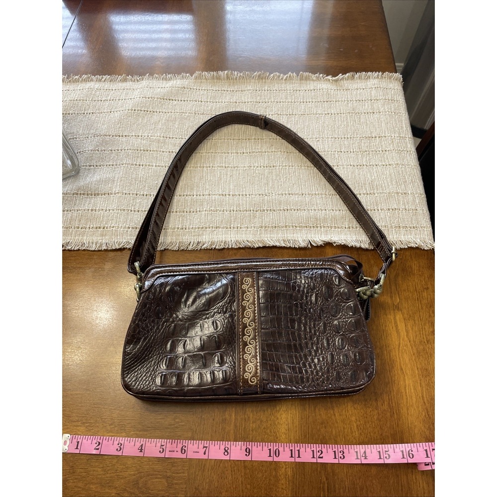 Madi Claire Crossbody Hand Bag Vegan Leather Croc‎ Embossed Design Brown